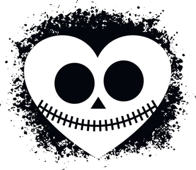 valentine skull with heart, grunge vintage design t shirts vector