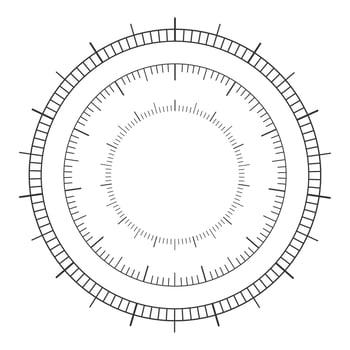 Set of circular 360 degree scale. Barometer, compass, thermometer measuring tool template vector