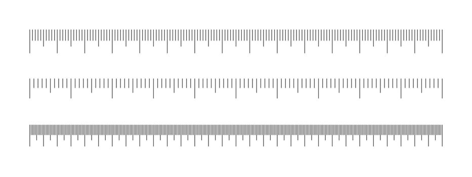 Scale of ruler set. Horizontal measuring chart with centimeters and millimeters markup. Distance, height or length measurement tool vector