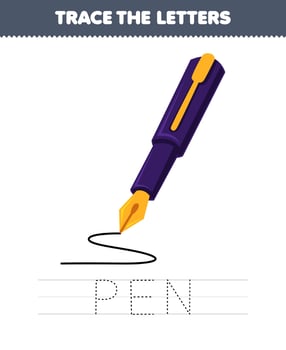 Education game for children trace the letter of cute cartoon pen printable tool worksheet vector