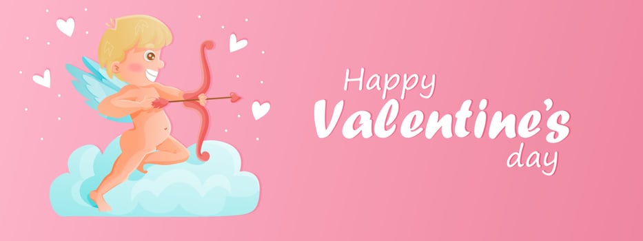 Valentine's Day greeting card or banner design with cupid illustration and flying heart. Love symbol. vector