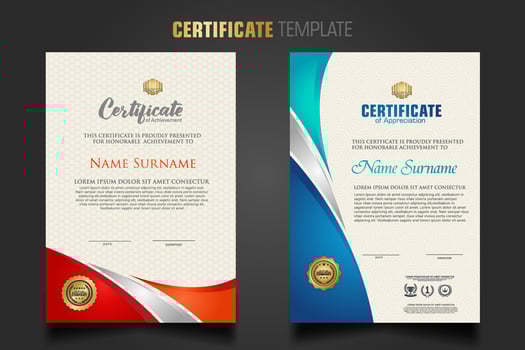 Modern certificate template with beautiful combination color on waving shape background vector