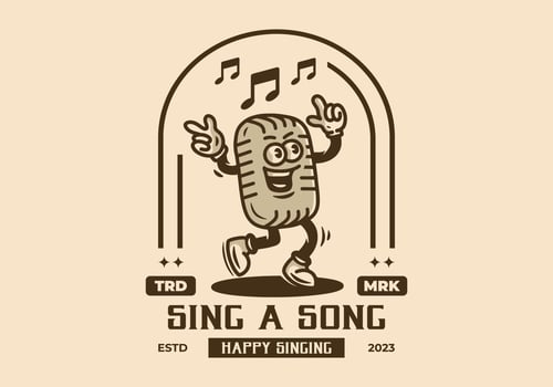Mascot character illustration badge of singing microphone vector