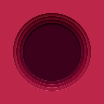 3D gradient background. Red paper cut out circle pattern in layers. Color viva magenta. Design element for card, cover, banner, poster, backdrop, wall. Vector illustration.