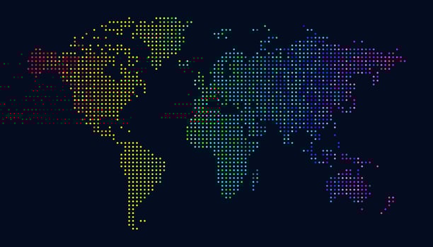 World map with colorful bright dotted vector