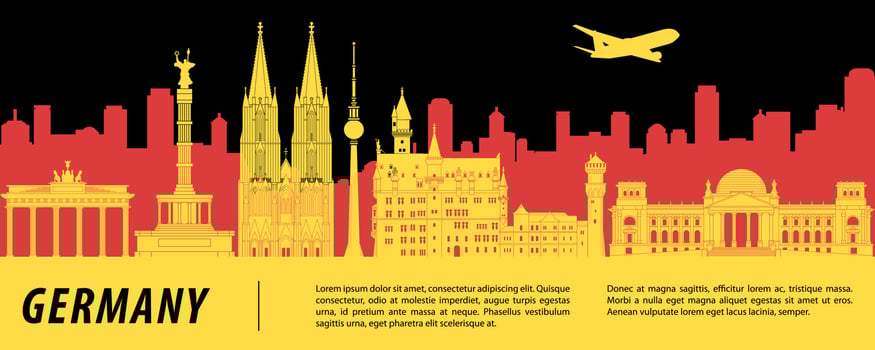 Germany famous landmark silhouette with blue and white color design vector