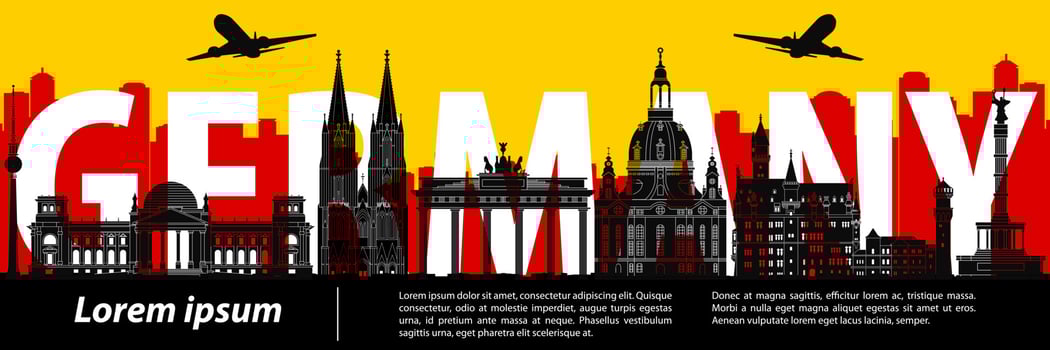 Germany famous landmark style,big country name inside with flag color design vector