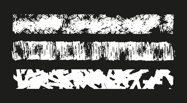 Vector Set of brush acrylic strokes. White color on black background.