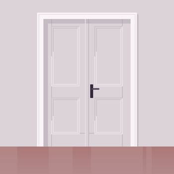 White closed door with frame isolated concept flat vector illustration.