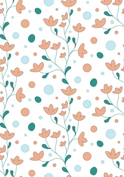 Plant twig seamless pattern. Branch with flowers Vector illustration for background, cover, fabric.