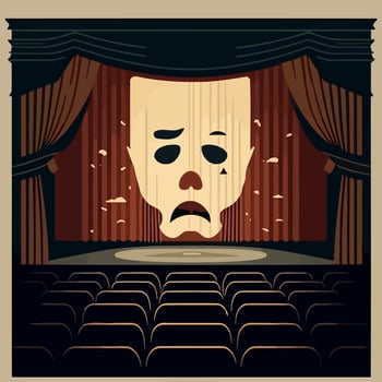 dramatic mask object on theater stage vector