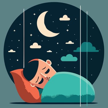 Human character sleeping at night vector
