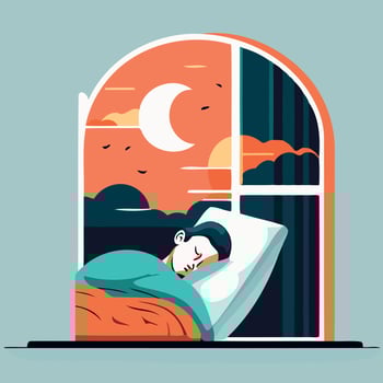 Human character sleeping at night vector