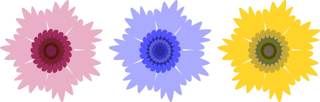 pink yellow blue purple flowers set vector