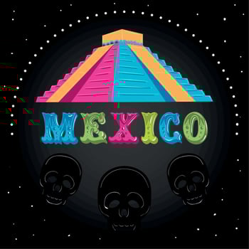 Colored viva mexico poster with mayan landmark Vector