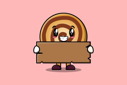 Cute cartoon Cookies hold blank wooden text board vector