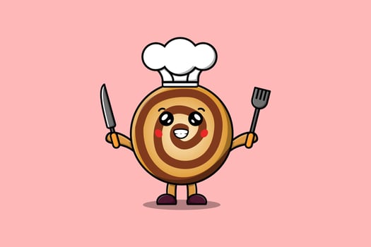 Cute cartoon Cookies chef holding knife and fork vector