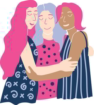 Group of girls hugging illustration vector
