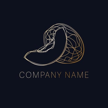 Peach logo design. Gold line art logotype vector