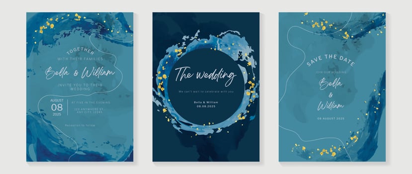 Luxury wedding invitation card background vector set. Abstract elegant marble watercolor with glitter gold texture template background. Design illustration for wedding and vip cover template, banner.