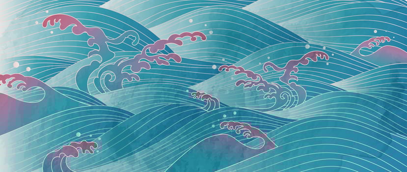 Traditional Japanese wave pattern vector. Luxury oriental ocean wave metallic line art pattern watercolor background. Art design illustration for print, fabric, poster, home decoration and wallpaper. vector