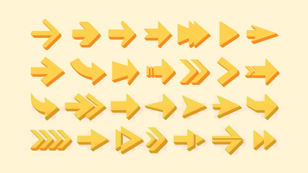 Set of 3D Shadow Arrows Icons Collection vector