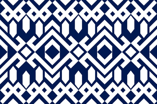 Blue and white geometric ethnic seamless pattern design for wallpaper, background, fabric, curtain, carpet, clothing, and wrapping. vector