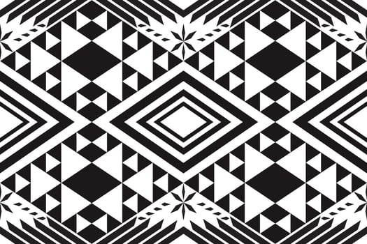 Black and white geometric ethnic seamless pattern design for wallpaper, background, fabric, curtain, carpet, clothing, and wrapping. vector