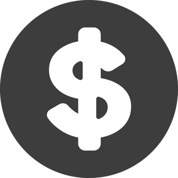 Money sign icon in black circle. png