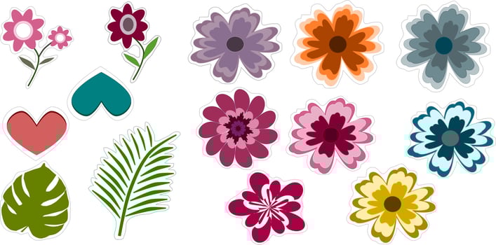 heart flower leaf shape sticker vector minimalist