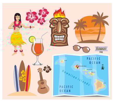 hawaii icon set in vintage style vector