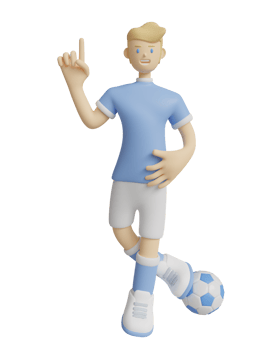 3D-rendering. footballer wearing a blue sky shirt indicates that he will score one goal. png