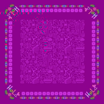 Mexican square pattern with symbols and word Hola. Bandana. Vector. vector