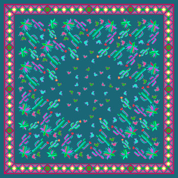 Mexican square pattern with cactus, agave, and birds. Bandana. Vector. vector