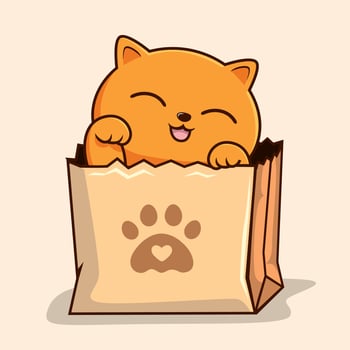 Cat in Paper Bag - Cute Orange Cat Peekaboo in Shopping Bag Waving Hand Paws vector