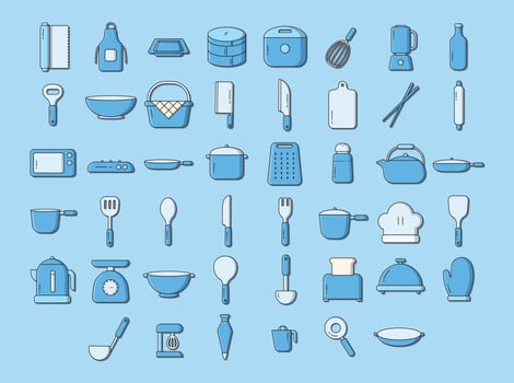 Cooking group tool flat icon set vector
