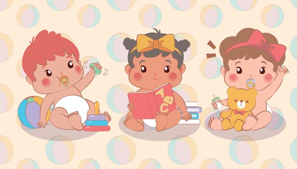 cute baby playing with toys vector