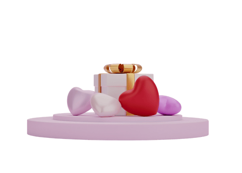 3D Heart and gift box with podium stand to show product display Isolated on transparent background PNG file format.
