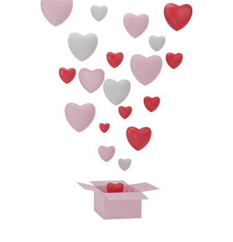 Gift box open balloon heart float isolated on transparent background PNG file. 3D