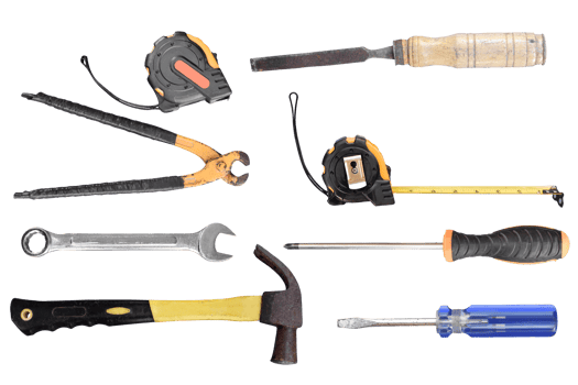 Set of old craftsman tools isolated on transparent background PNG file
