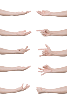 Collection of man hands gestures Isolated on transparent background PNG file