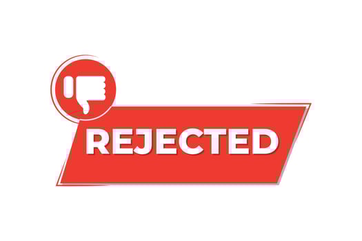 Rejected text with thumb down hand vector illustration