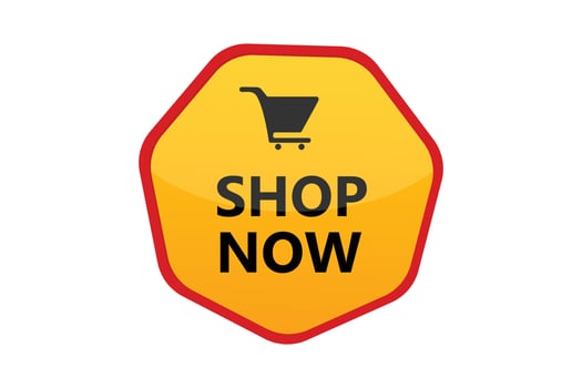 Shop now sticker and label design. vector