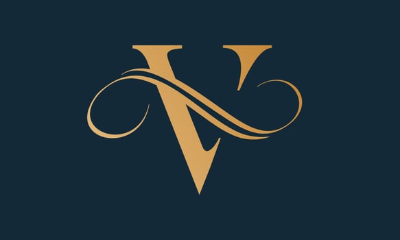 Luxury letter v logo template in gold color. Modern trendy initial luxury v letter logo design. Royal premium letter v logo design vector template.