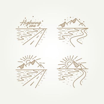 set of highway one with beach view line art template vector illustration design. simple modern travel, holiday, trip concept