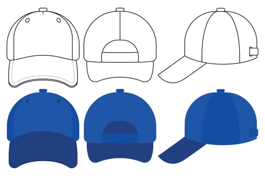Baseball Cap Side Front Back View Line And Flat vector
