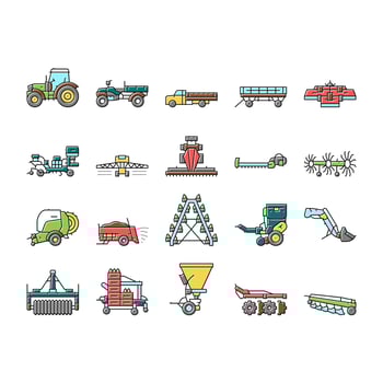 Farm Equipment And Transport Icons Set Vector