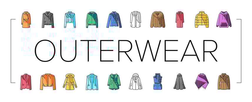 outerwear female clothes girl icons set vector