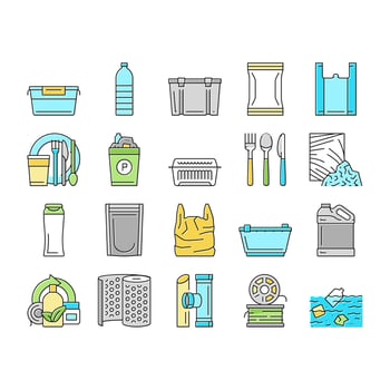 Plastic Accessories And Utensil Icons Set Vector