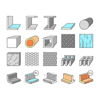Metal Material Construction Beam Icons Set Vector